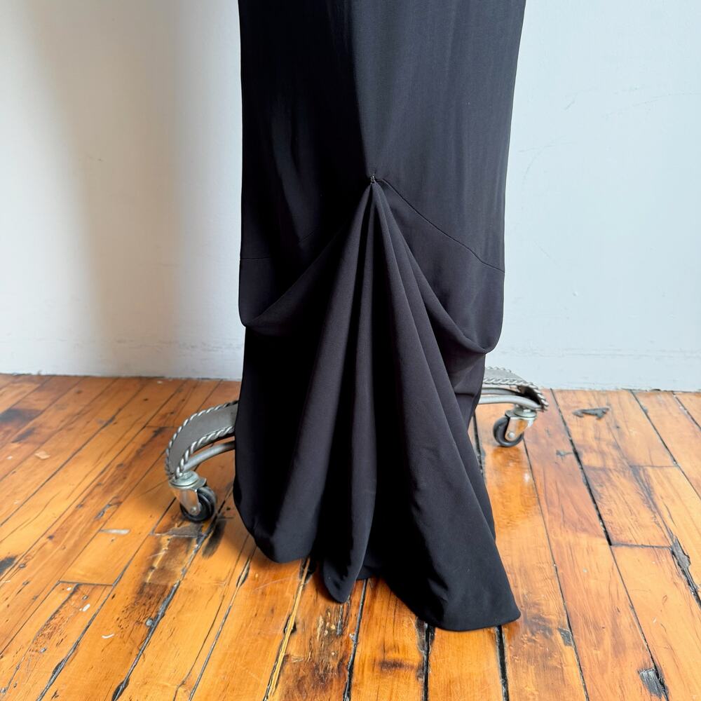 Black Asymmetric Mesh & Lace Evening Gown - Picture 8 of 16